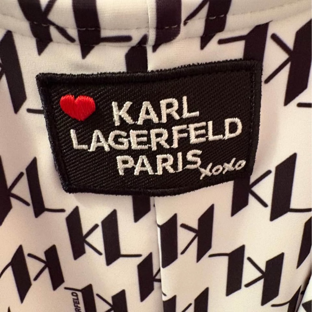 Karl Lagerfeld Monochrome Graphic Design with Red Accent one piece swimsuit